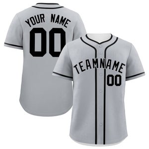 Custom Gray Black Personalized Classic Authentic Baseball Jersey