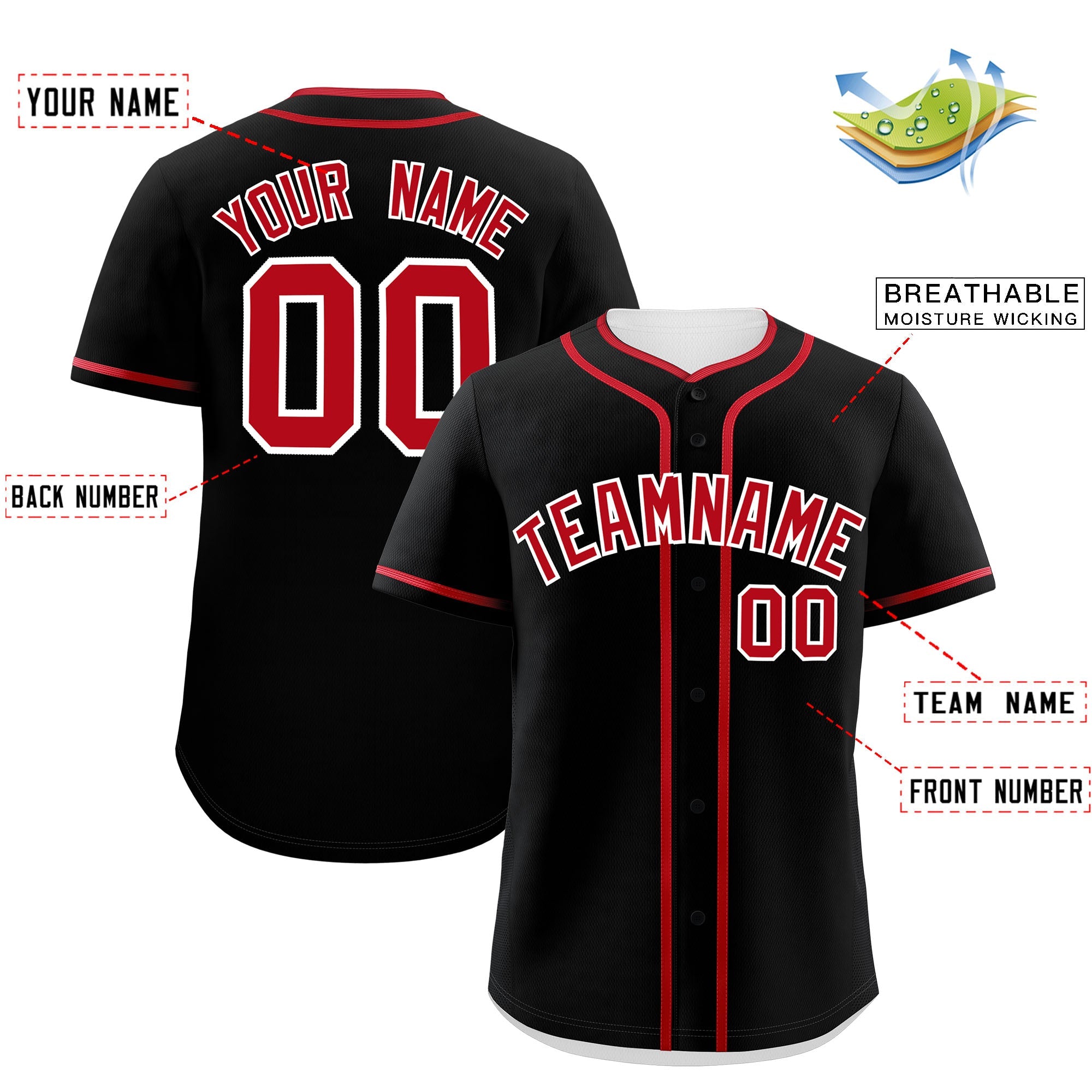 Custom Black Red Personalized Classic Authentic Baseball Jersey