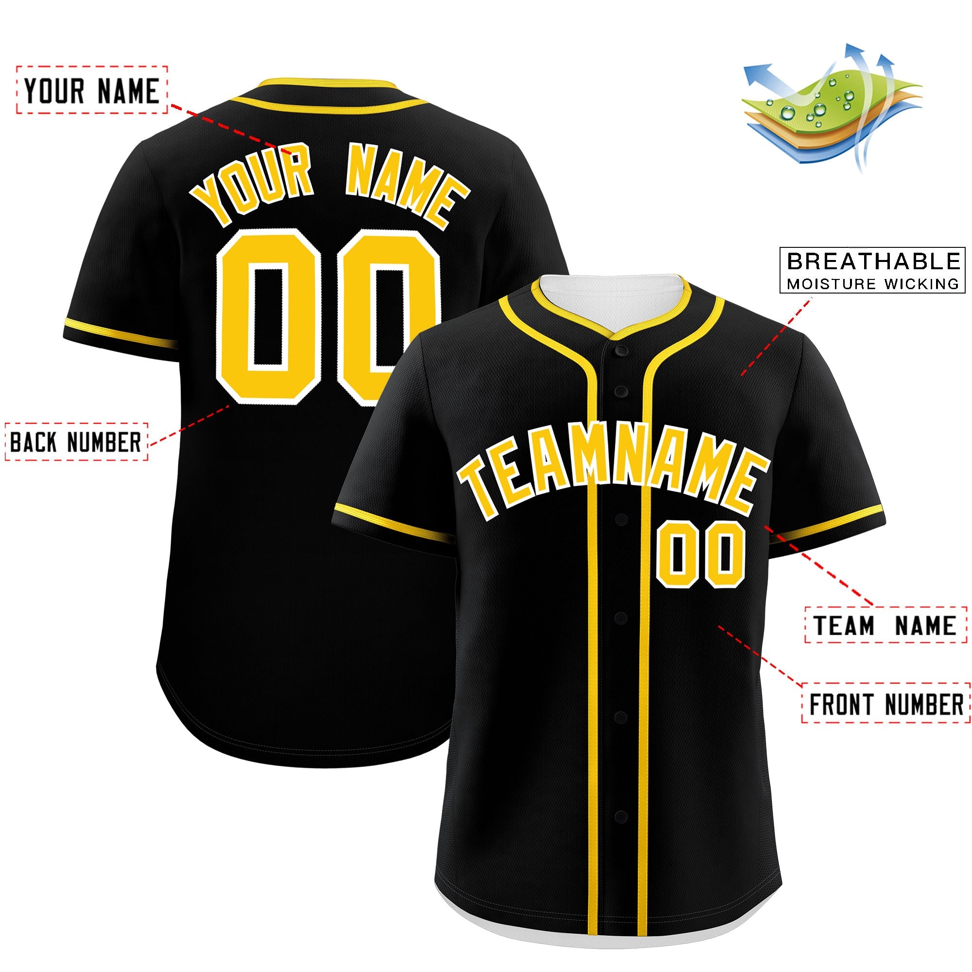 Custom Black Gold Personalized Classic Authentic Baseball Jersey