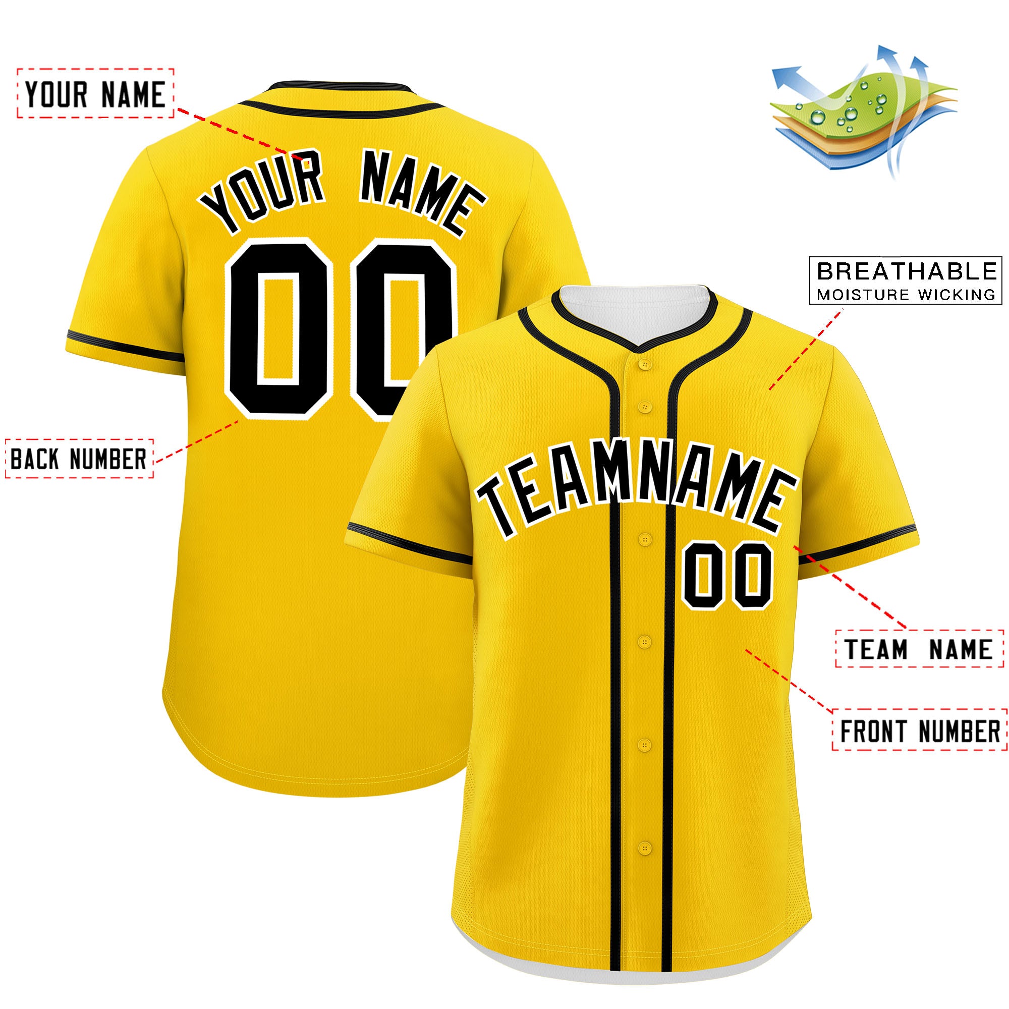 Custom Gold Black Personalized Classic Authentic Baseball Jersey