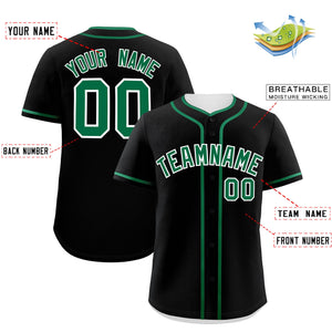 Custom Black Kelly Green Personalized Classic Authentic Baseball Jersey