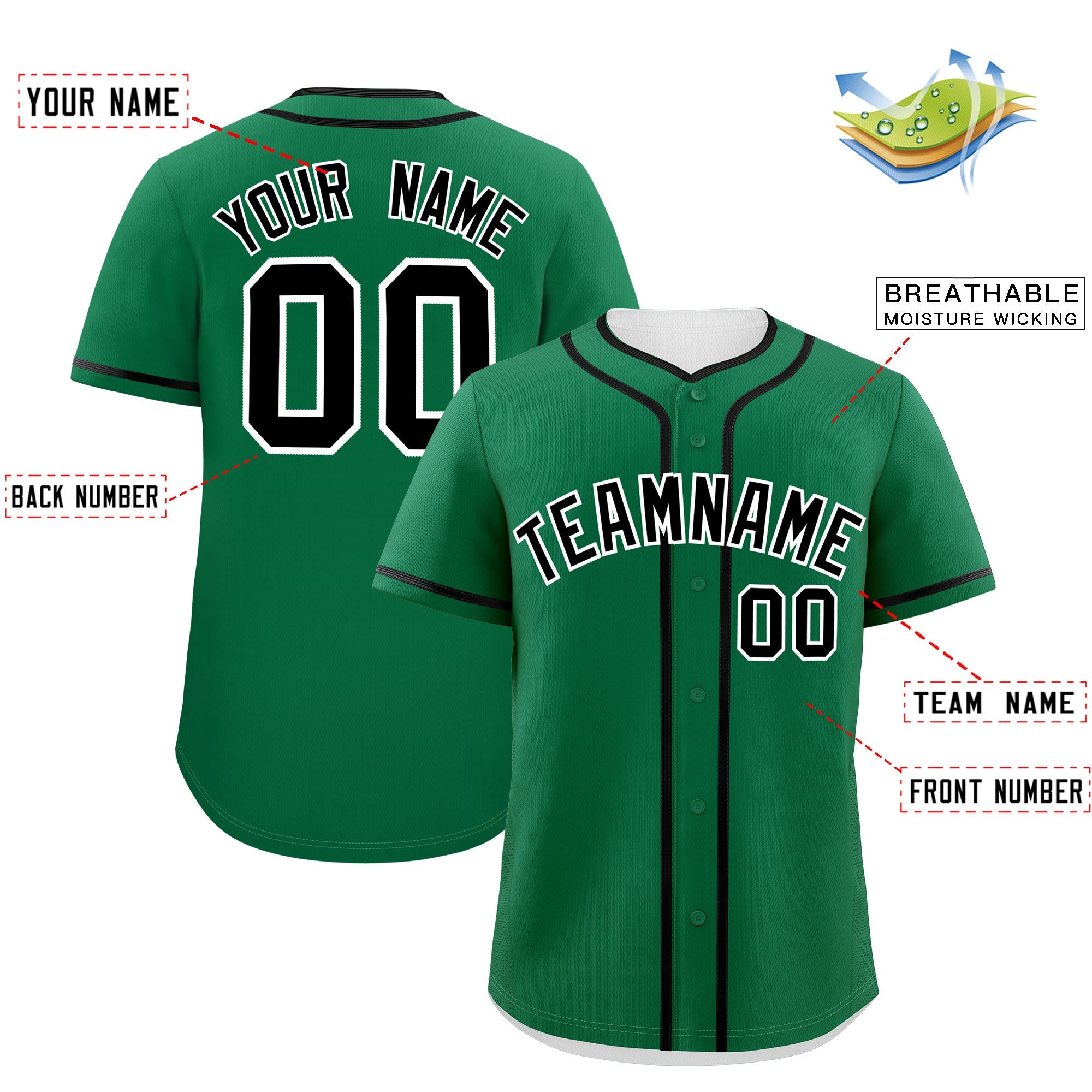 Custom Kelly Green Black Personalized Classic Authentic Baseball Jersey