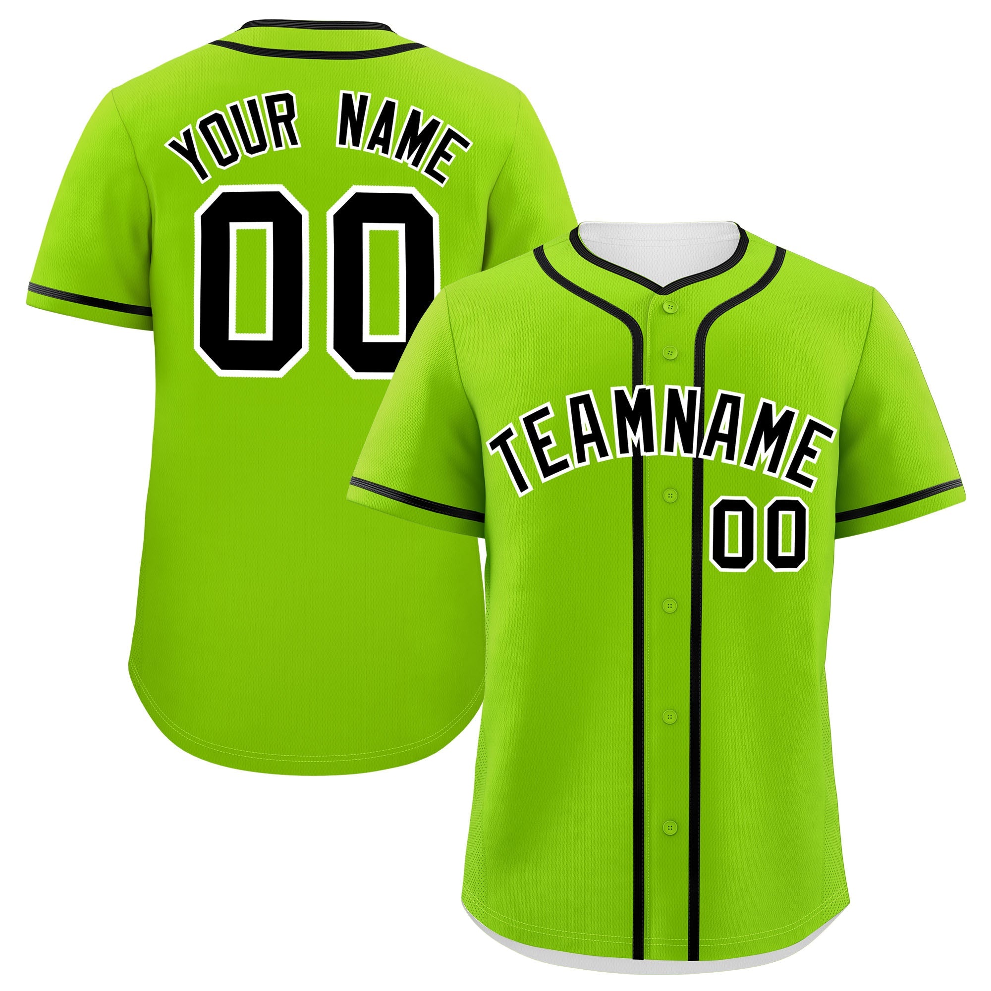 Custom Neon Green Black Personalized Classic Authentic Baseball Jersey