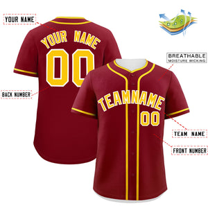 Custom Crimson Gold Personalized Classic Authentic Baseball Jersey