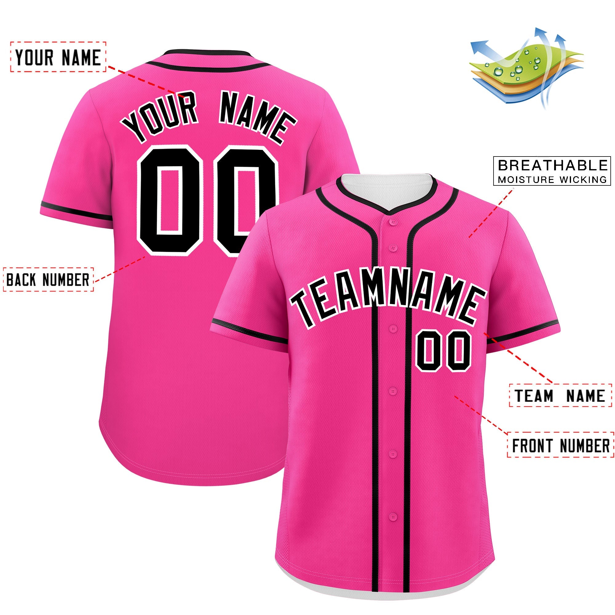 Custom Pink Black Personalized Classic Authentic Baseball Jersey