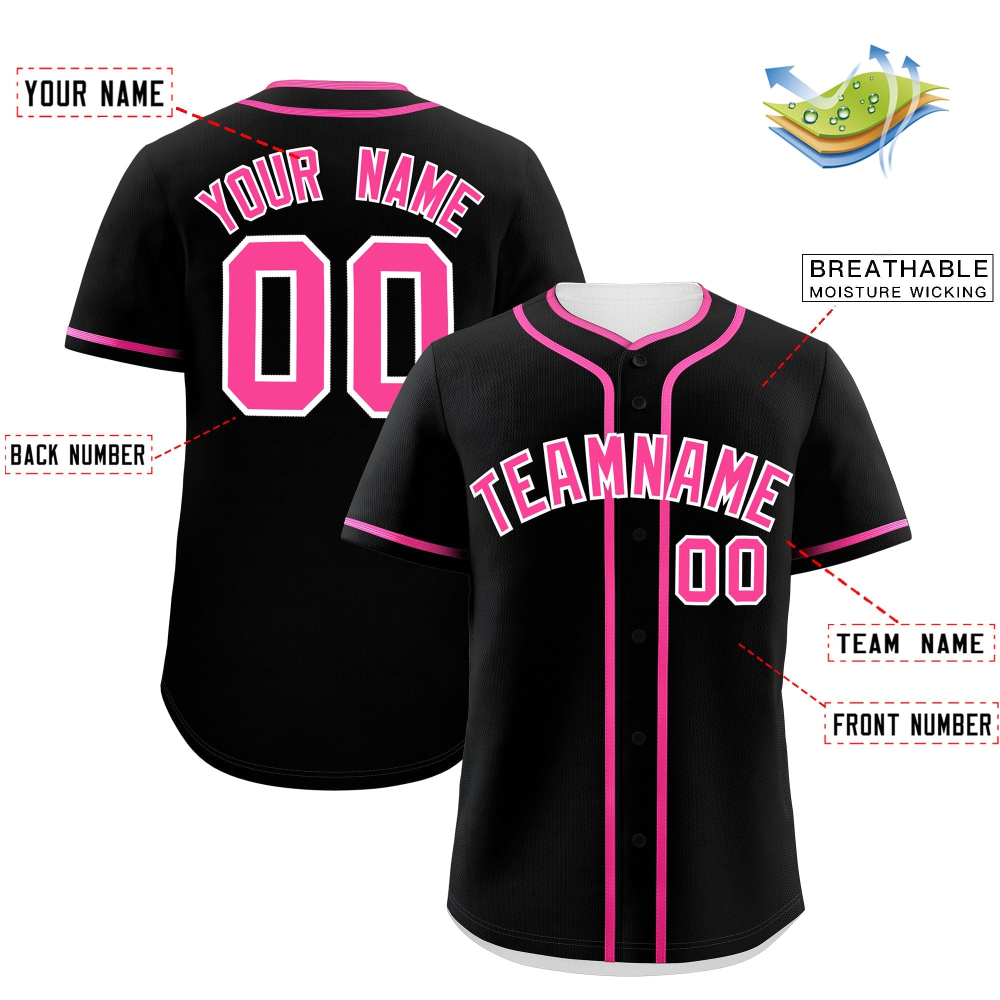 Custom Black Pink Personalized Classic Authentic Baseball Jersey