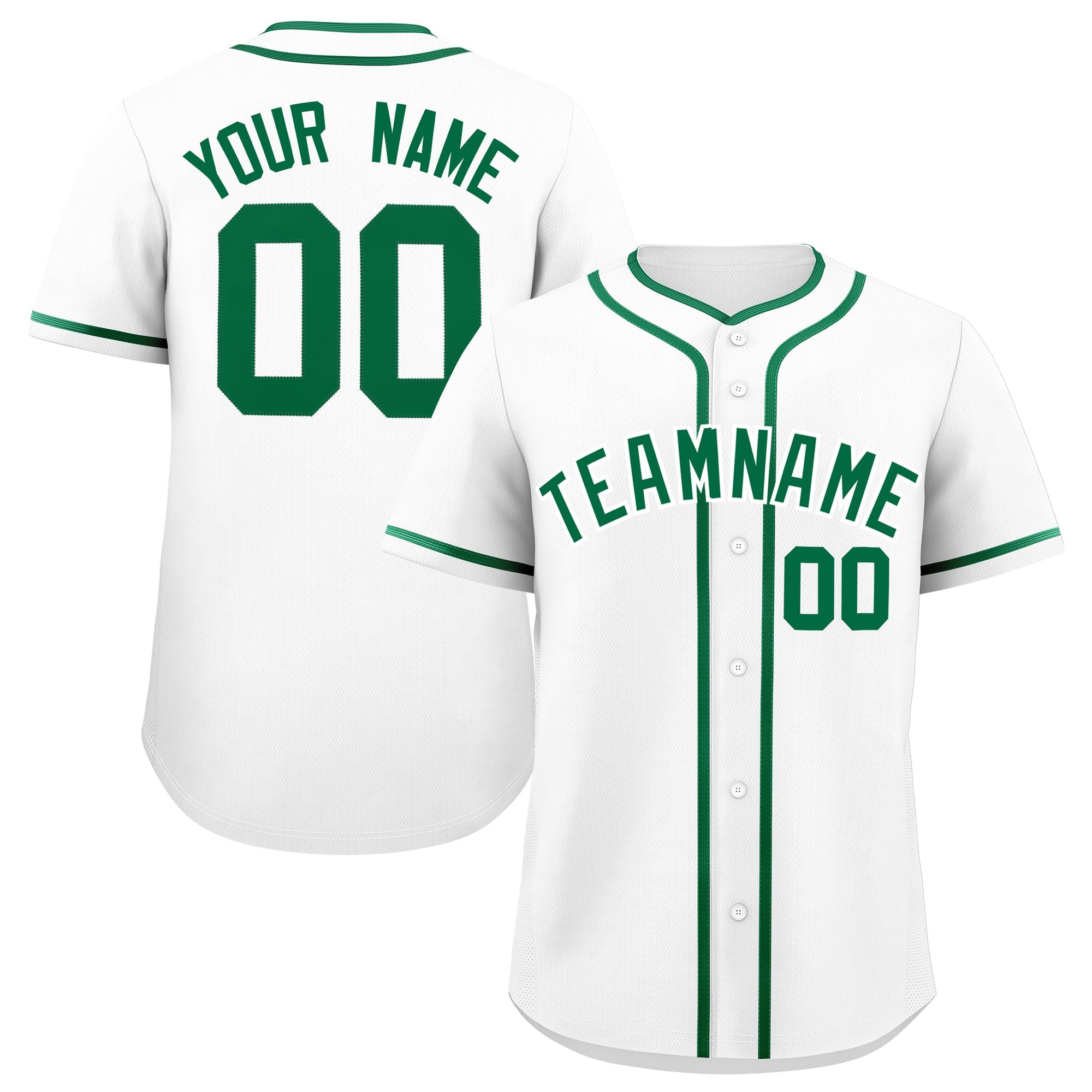 Custom White Kelly Green Personalized Classic Authentic Baseball Jersey