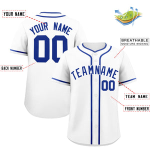 Custom White Royal Personalized Classic Authentic Baseball Jersey