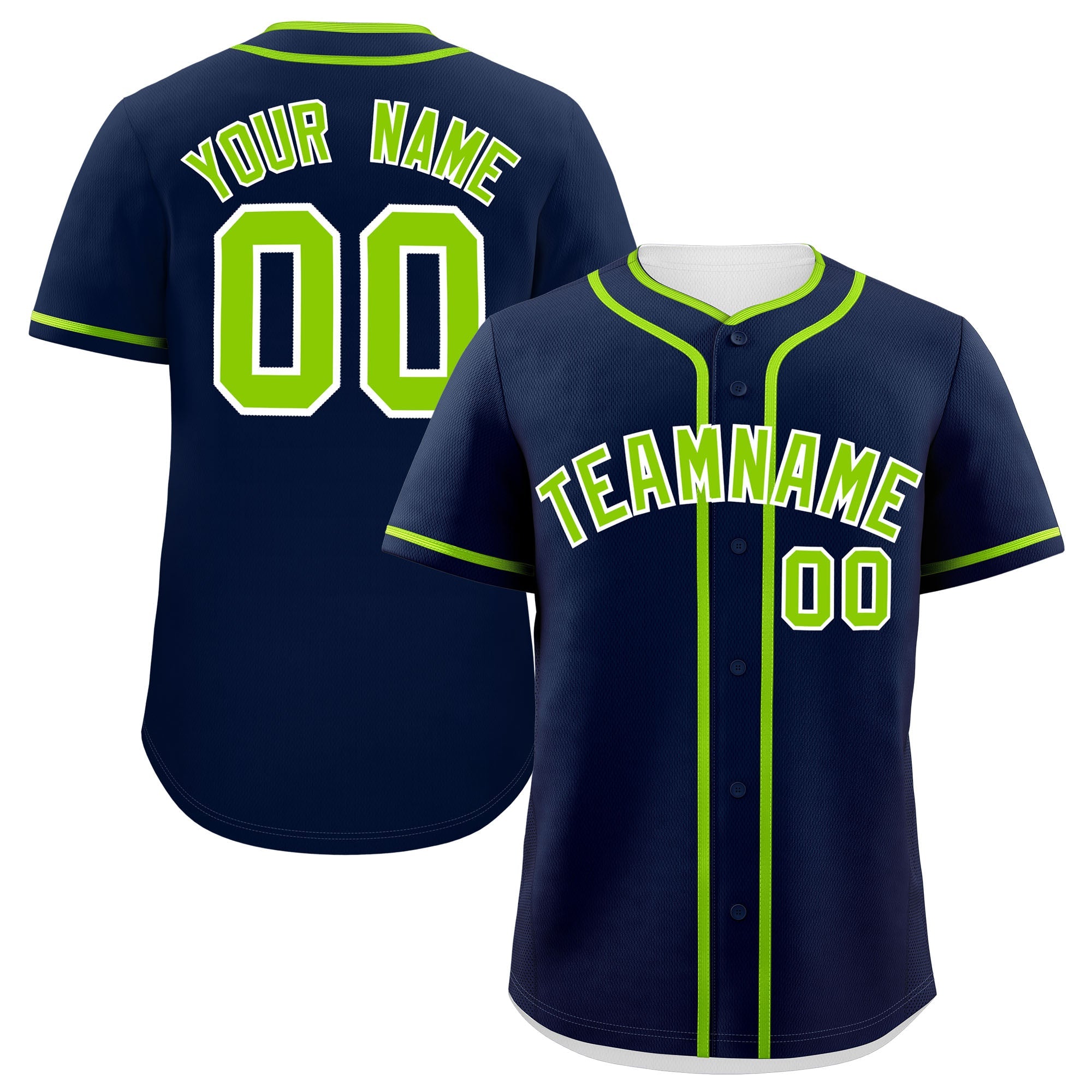 Custom Navy Neon Green Personalized Classic Authentic Baseball Jersey