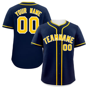 Custom Navy Gold Personalized Classic Authentic Baseball Jersey