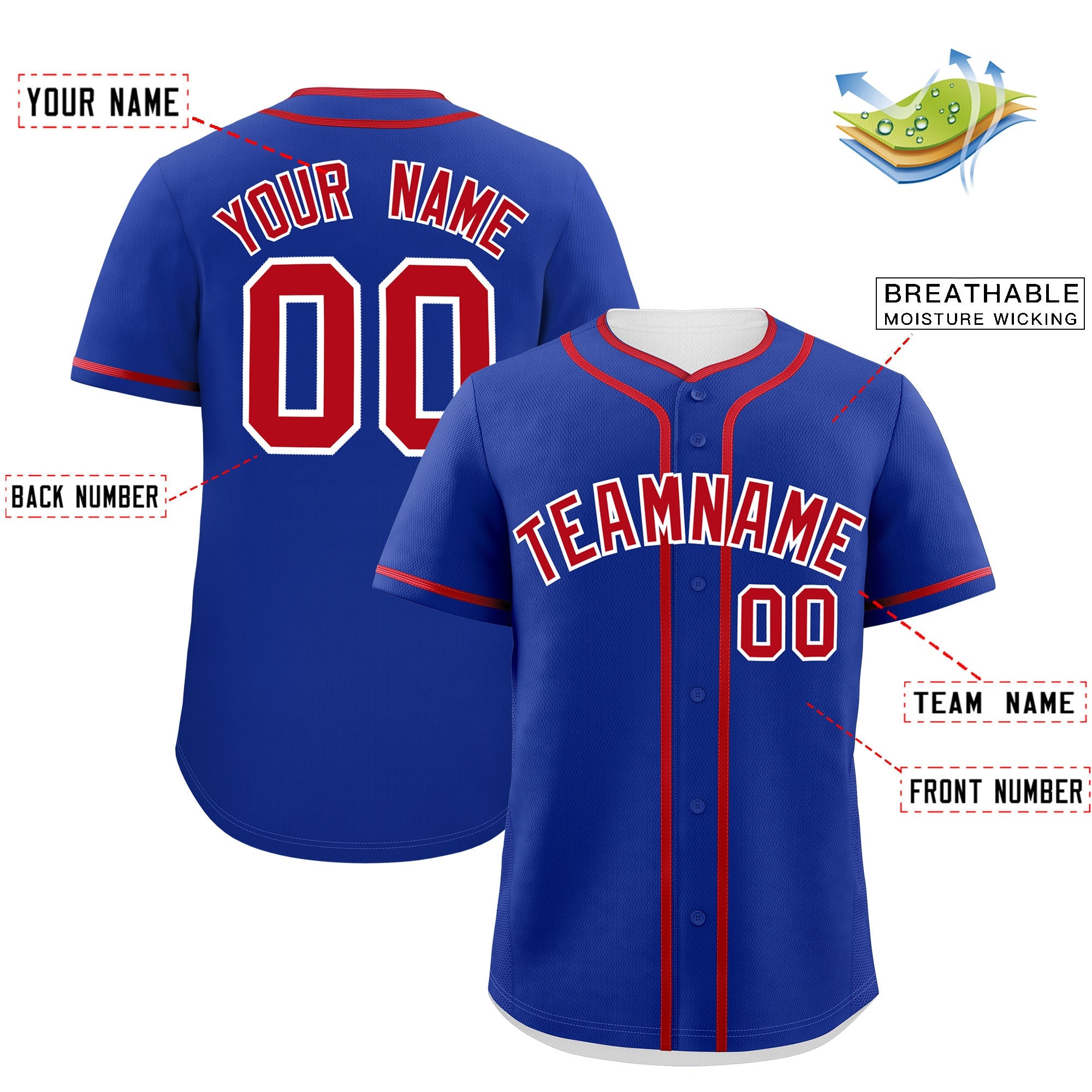 Custom Royal Red Personalized Classic Authentic Baseball Jersey