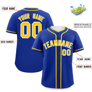 Custom Royal Gold Personalized Classic Authentic Baseball Jersey