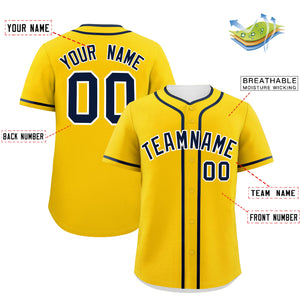 Custom Gold Navy Personalized Classic Authentic Baseball Jersey