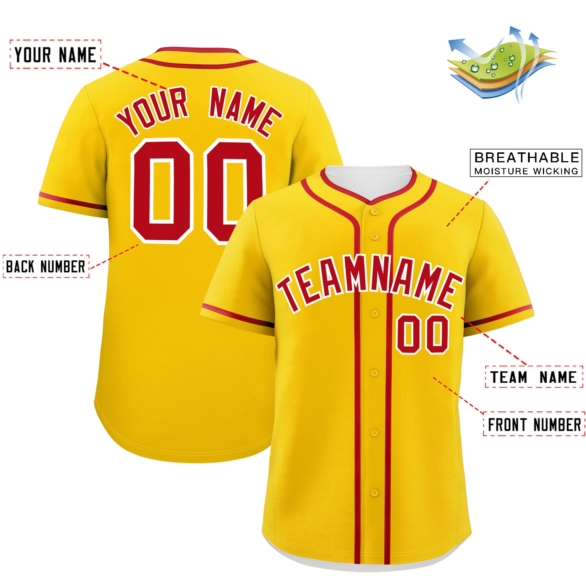 Custom Gold Red Personalized Classic Authentic Baseball Jersey