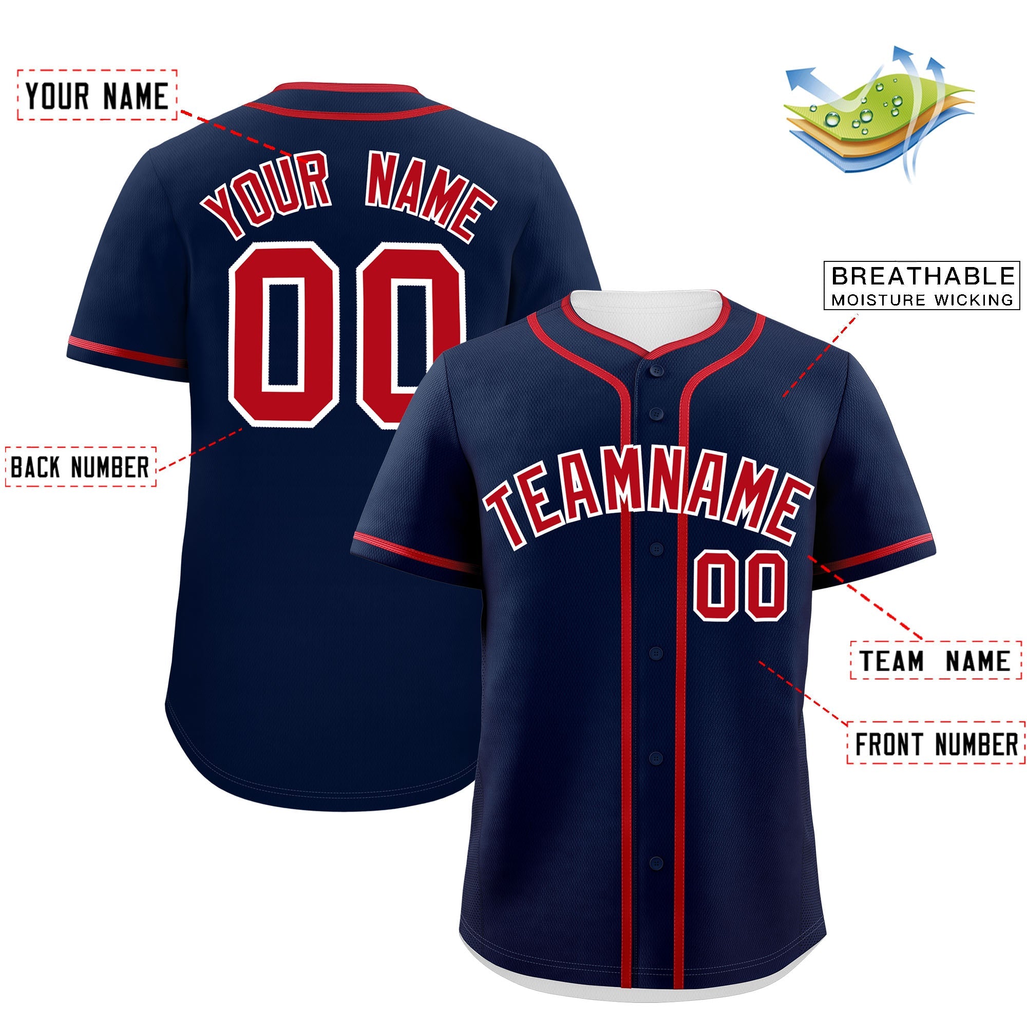 Custom Navy Red Personalized Classic Authentic Baseball Jersey