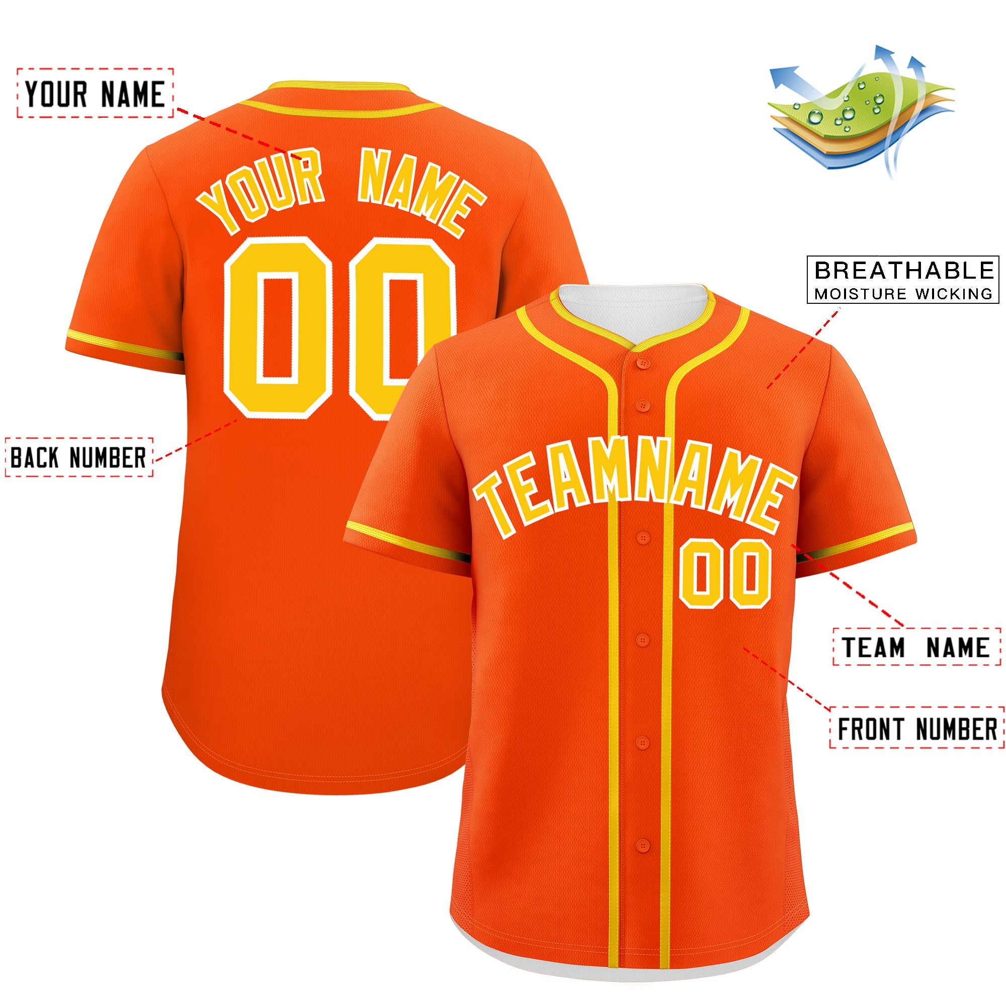 Custom Orange Gold Personalized Classic Authentic Baseball Jersey