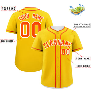 Custom Gold Orange Personalized Classic Authentic Baseball Jersey