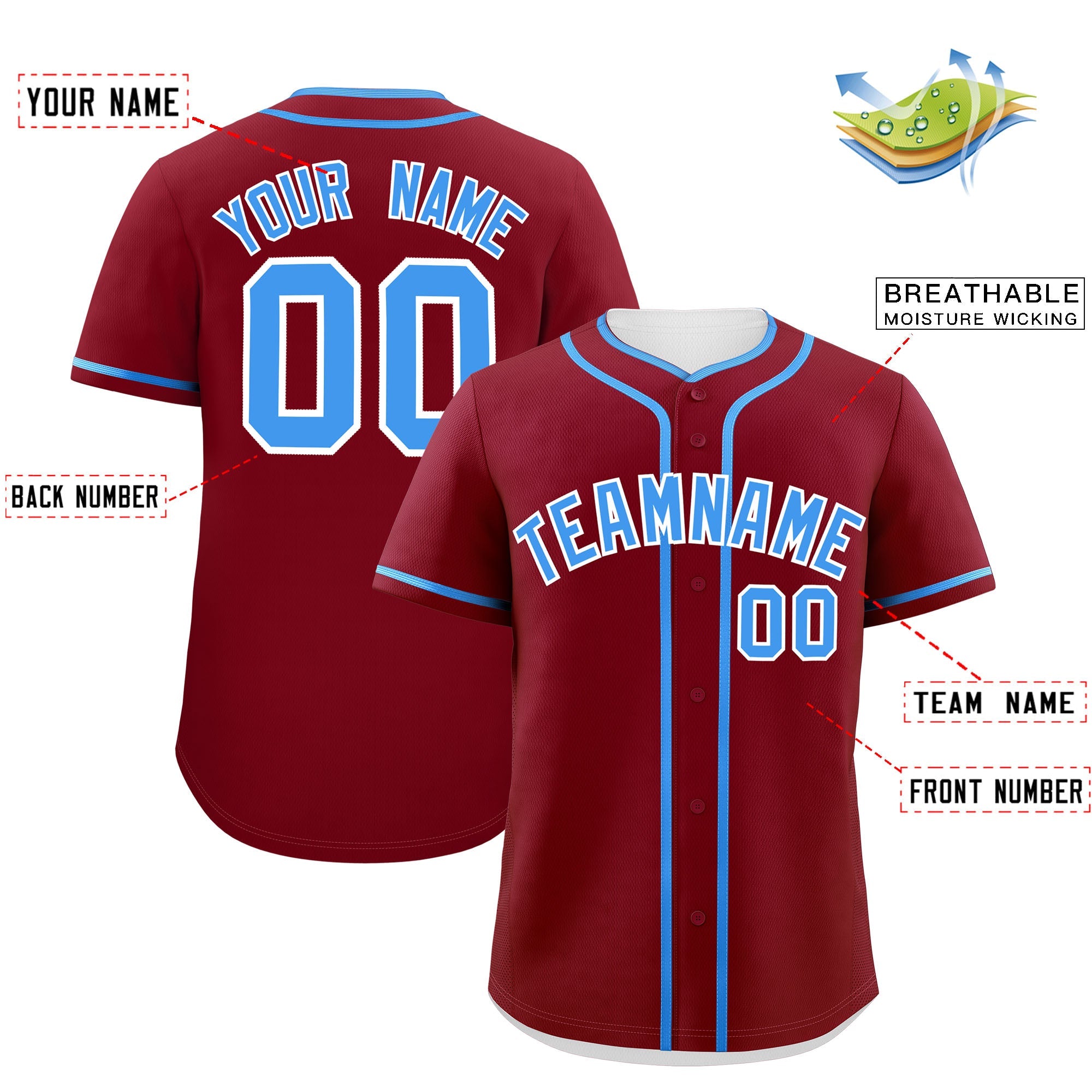 Custom Crimson Powder Blue Personalized Classic Authentic Baseball Jersey