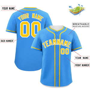 Custom Powder Blue Gold Personalized Classic Authentic Baseball Jersey