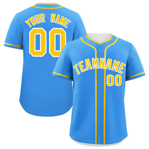 Custom Powder Blue Gold Personalized Classic Authentic Baseball Jersey