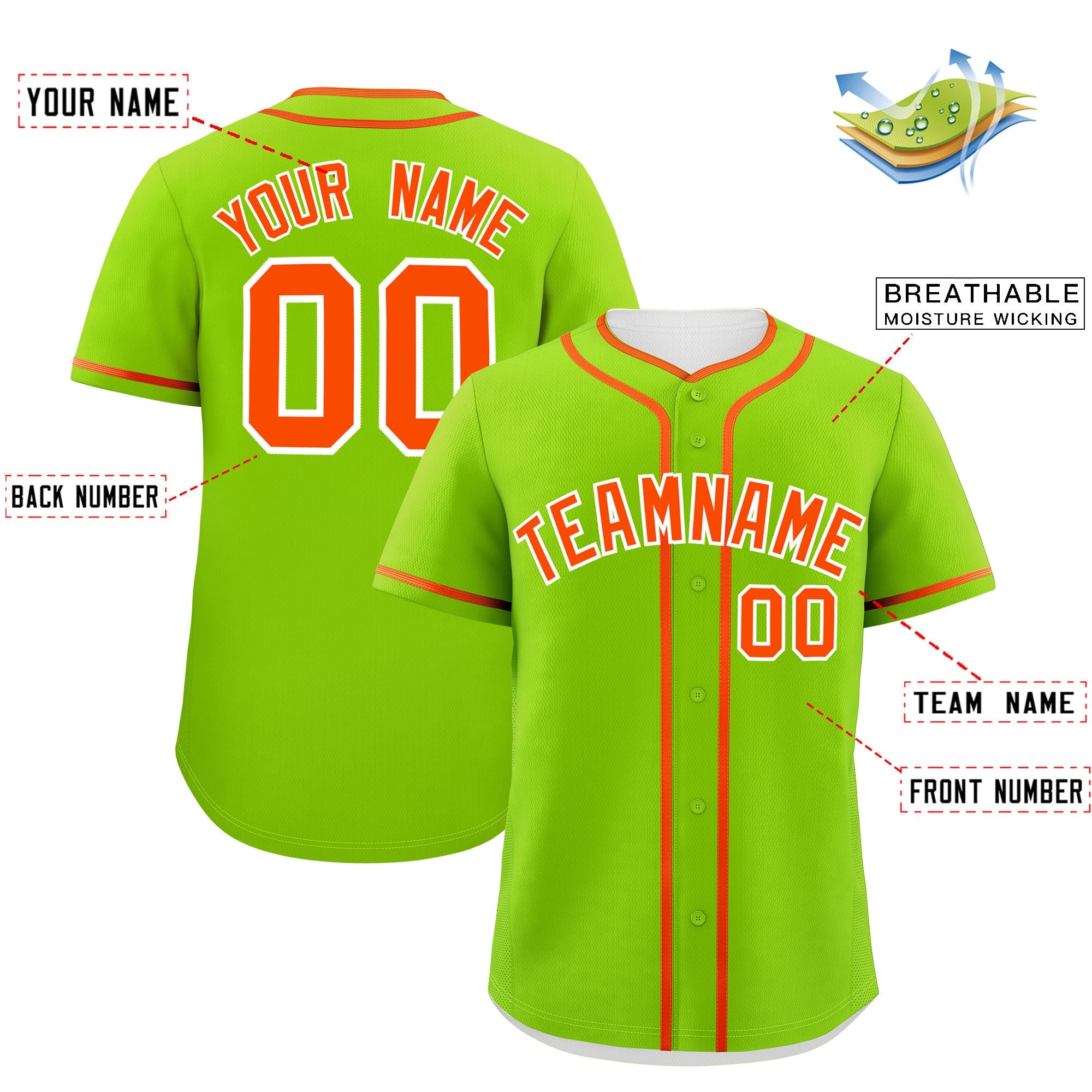 Custom Neon Green Orange Personalized Classic Authentic Baseball Jersey