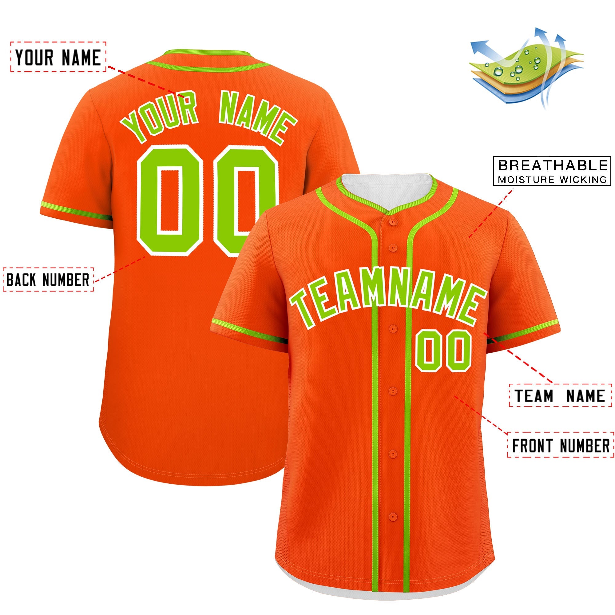 Custom Orange Neon Green Personalized Classic Authentic Baseball Jersey