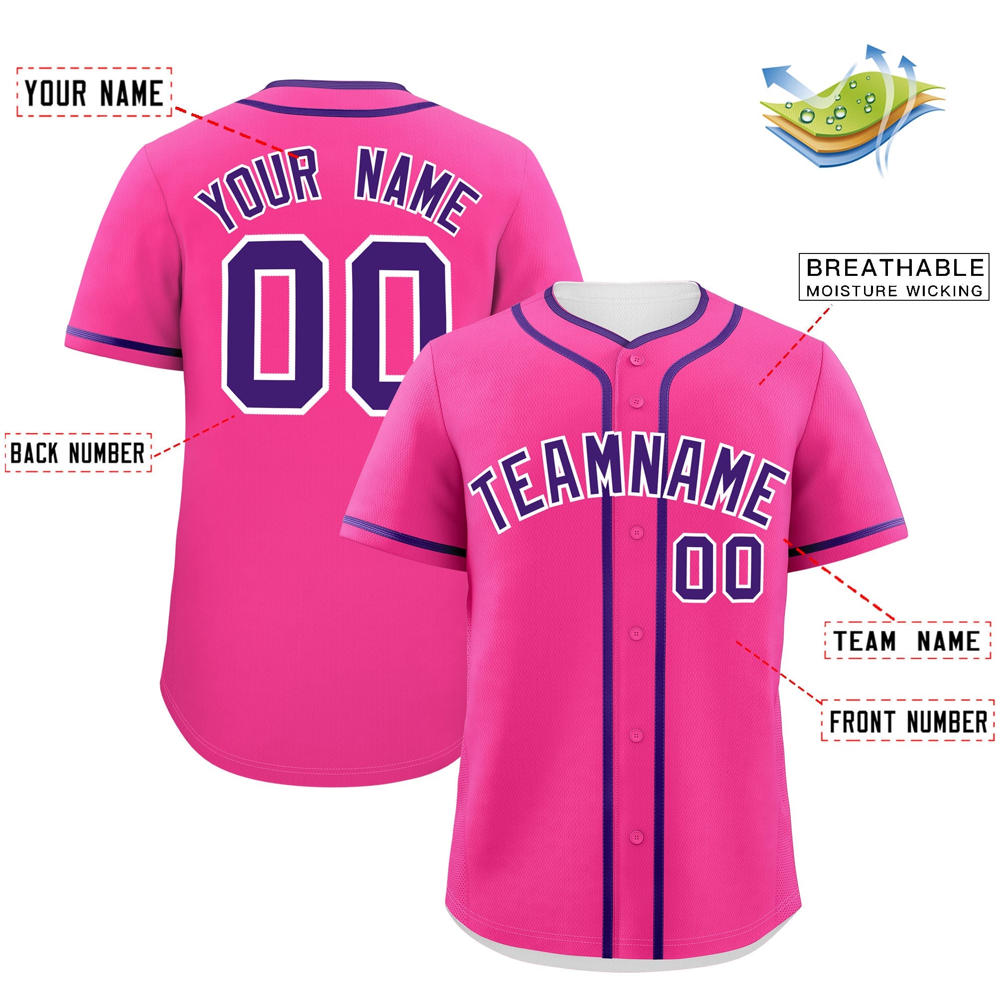 Custom Pink Purple Personalized Classic Authentic Baseball Jersey