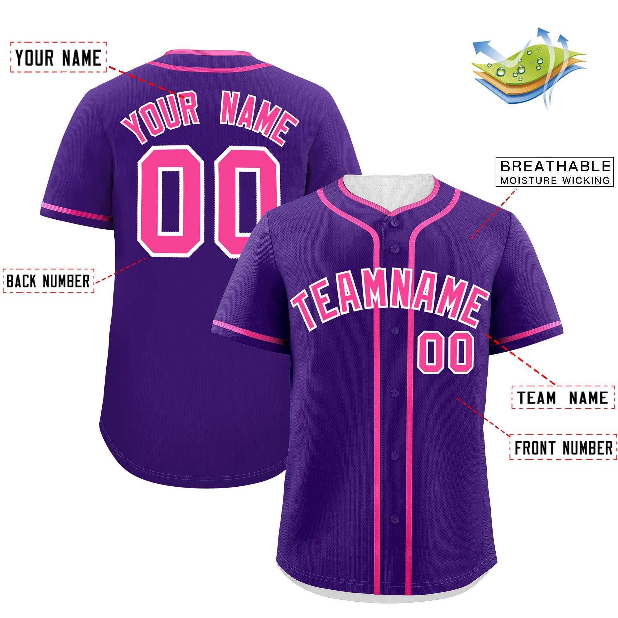 Custom Purple Pink Personalized Classic Authentic Baseball Jersey