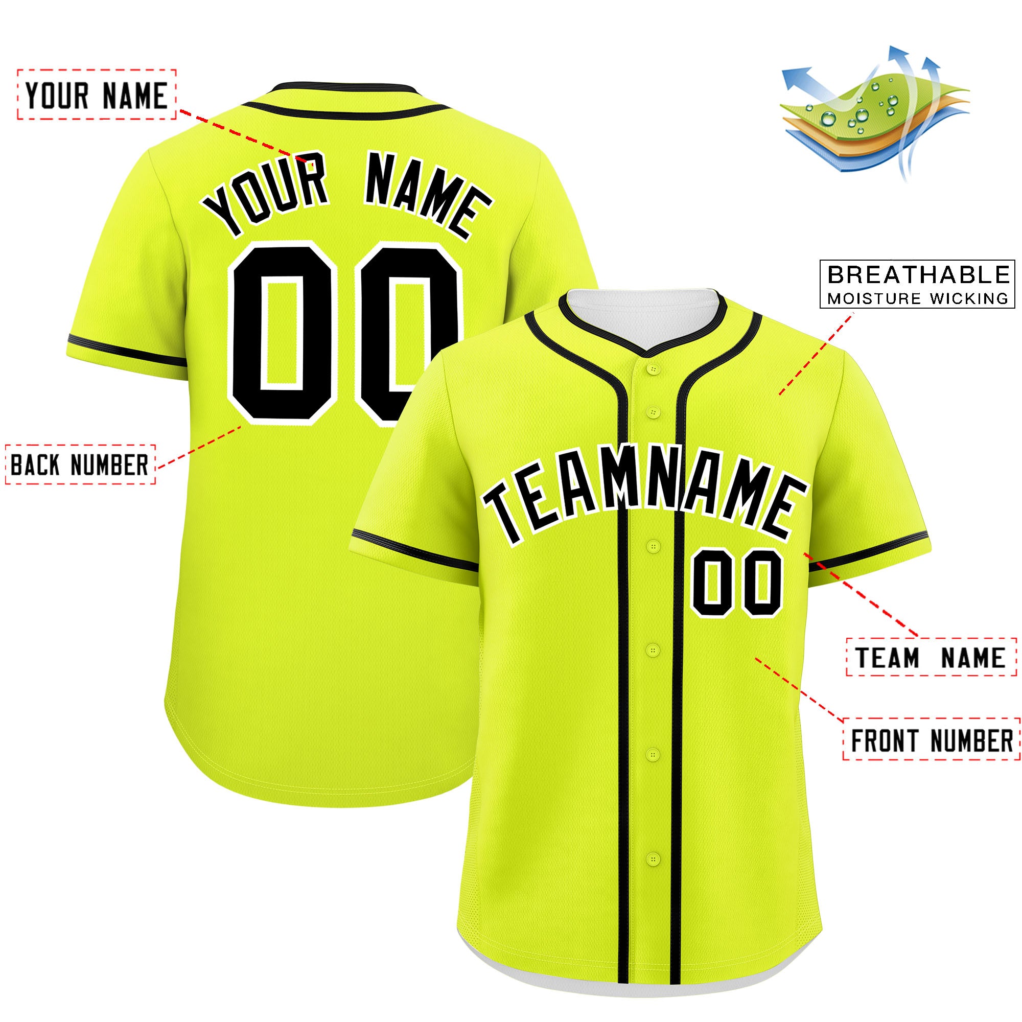 Custom Neon Green Black Personalized Classic Authentic Baseball Jersey