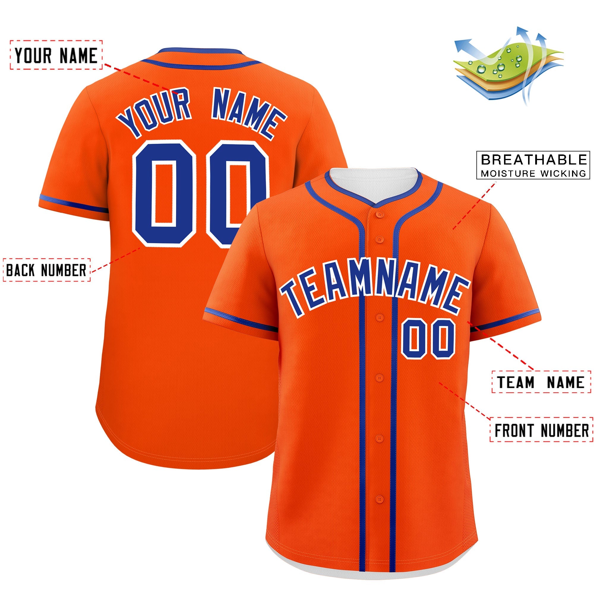 Custom Orange Royal Personalized Classic Authentic Baseball Jersey