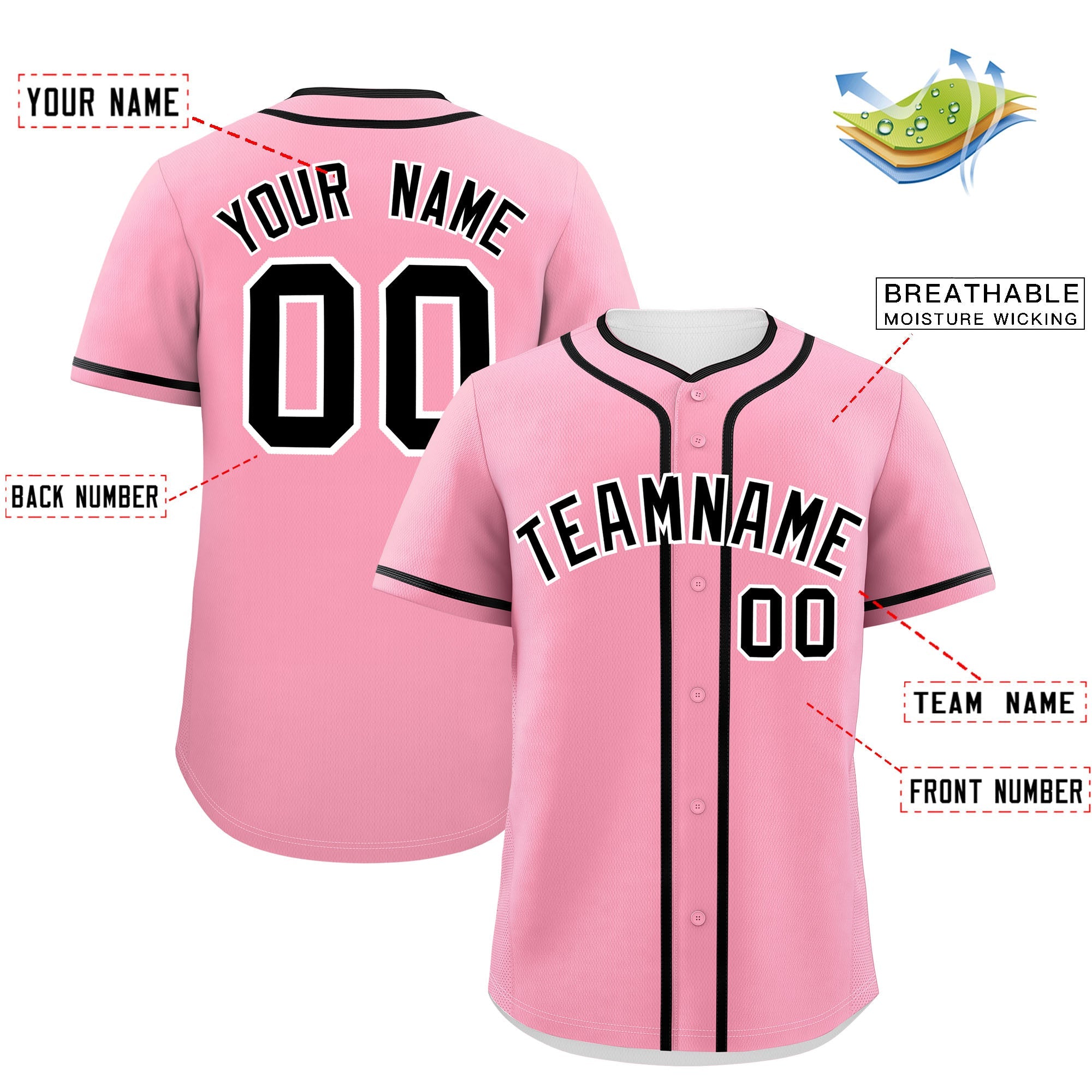 Custom Light Pink Black Personalized Classic Authentic Baseball Jersey