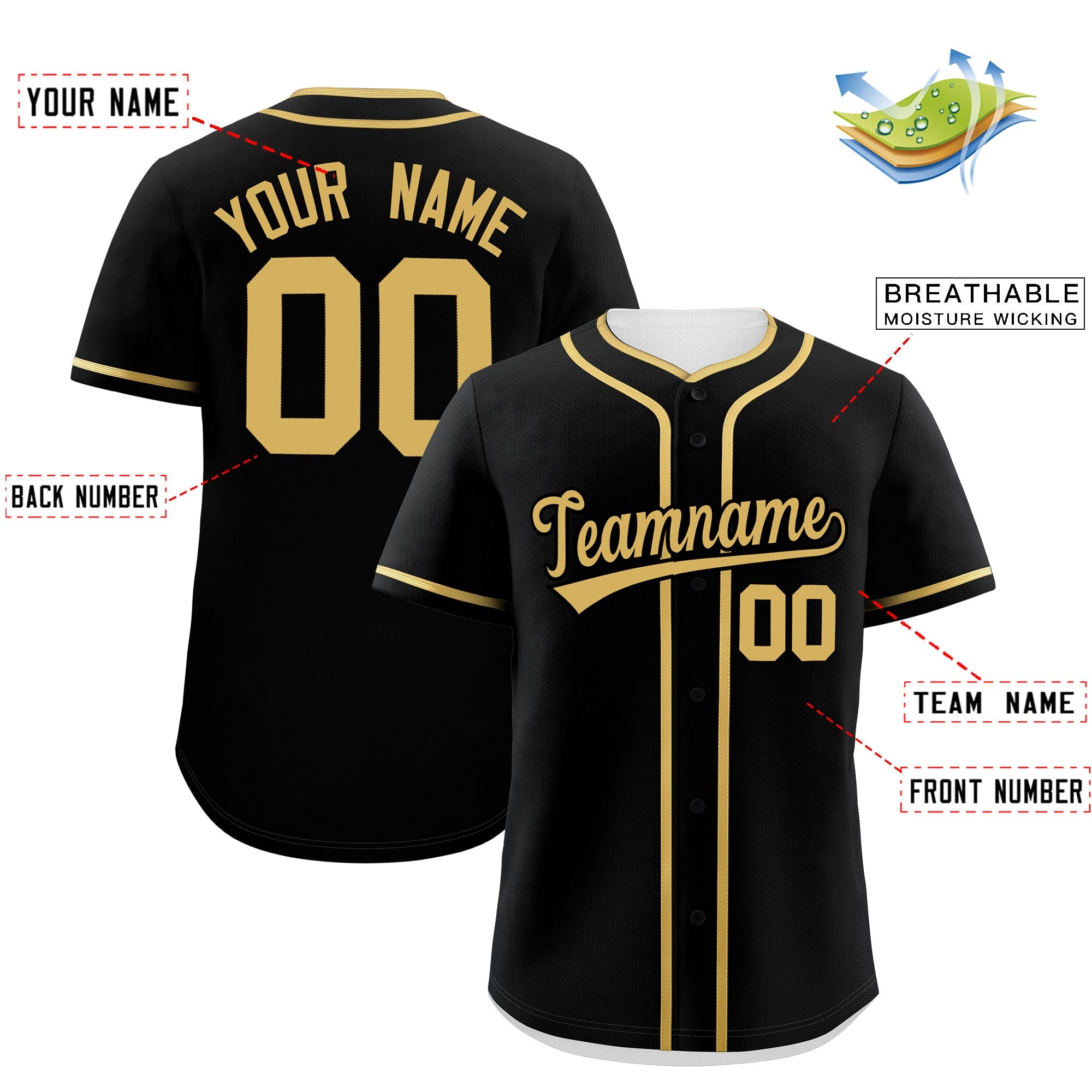 Custom Black Old Gold Personalized Classic Authentic Baseball Jersey