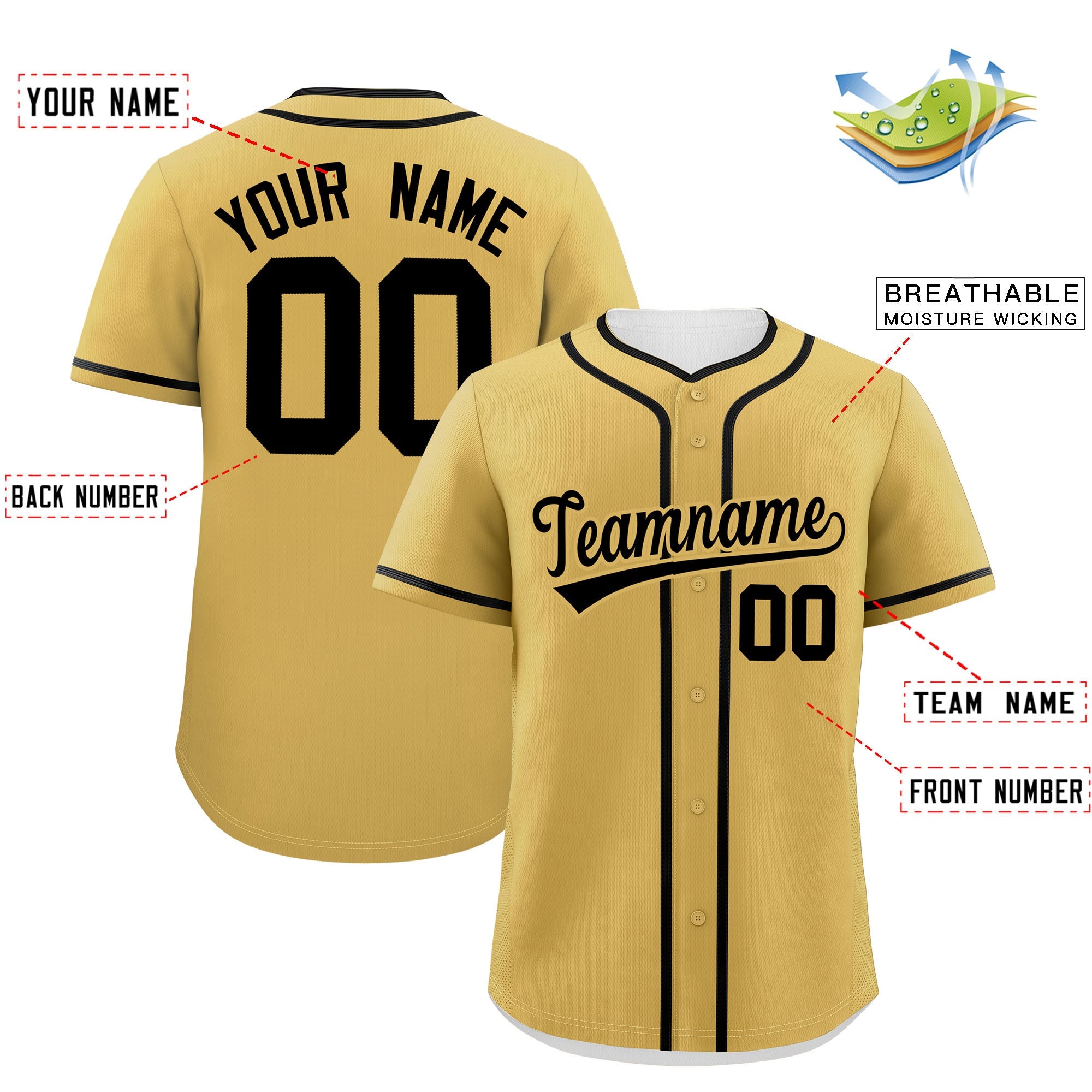 Custom Old Gold Black Personalized Classic Authentic Baseball Jersey