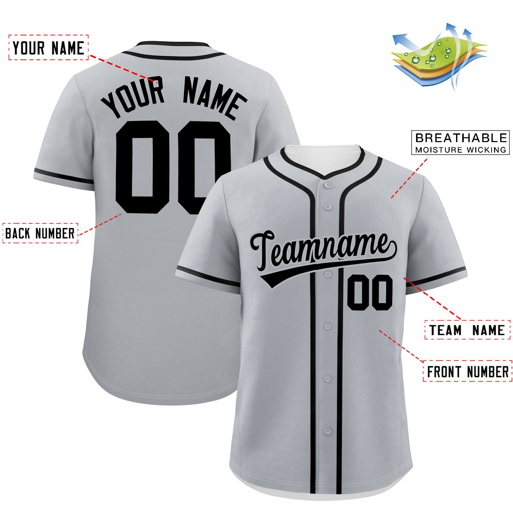 Custom Gray Black Personalized Classic Authentic Baseball Jersey