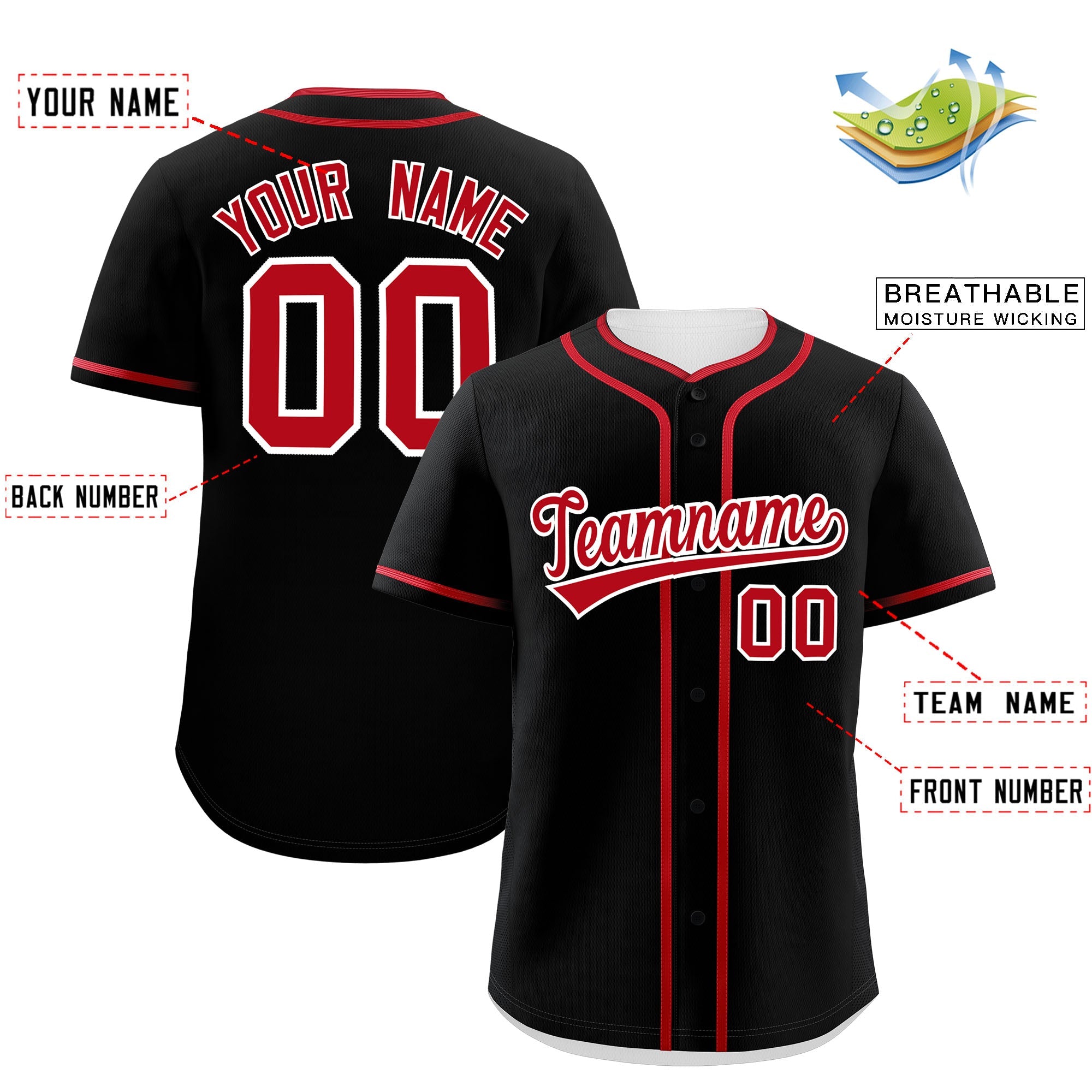 Custom Black Red Personalized Classic Authentic Baseball Jersey