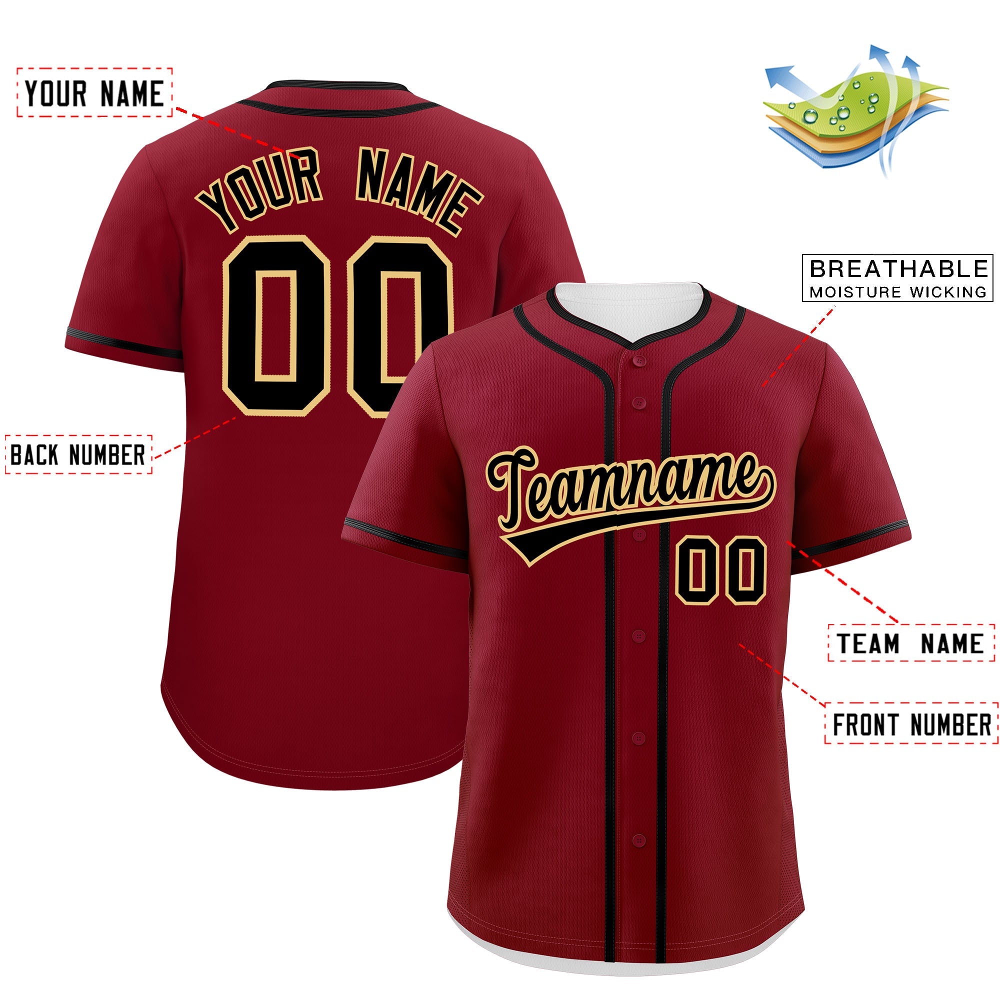 Custom Crimson Black Personalized Classic Authentic Baseball Jersey