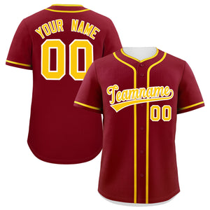 Custom Crimson Gold Personalized Classic Authentic Baseball Jersey