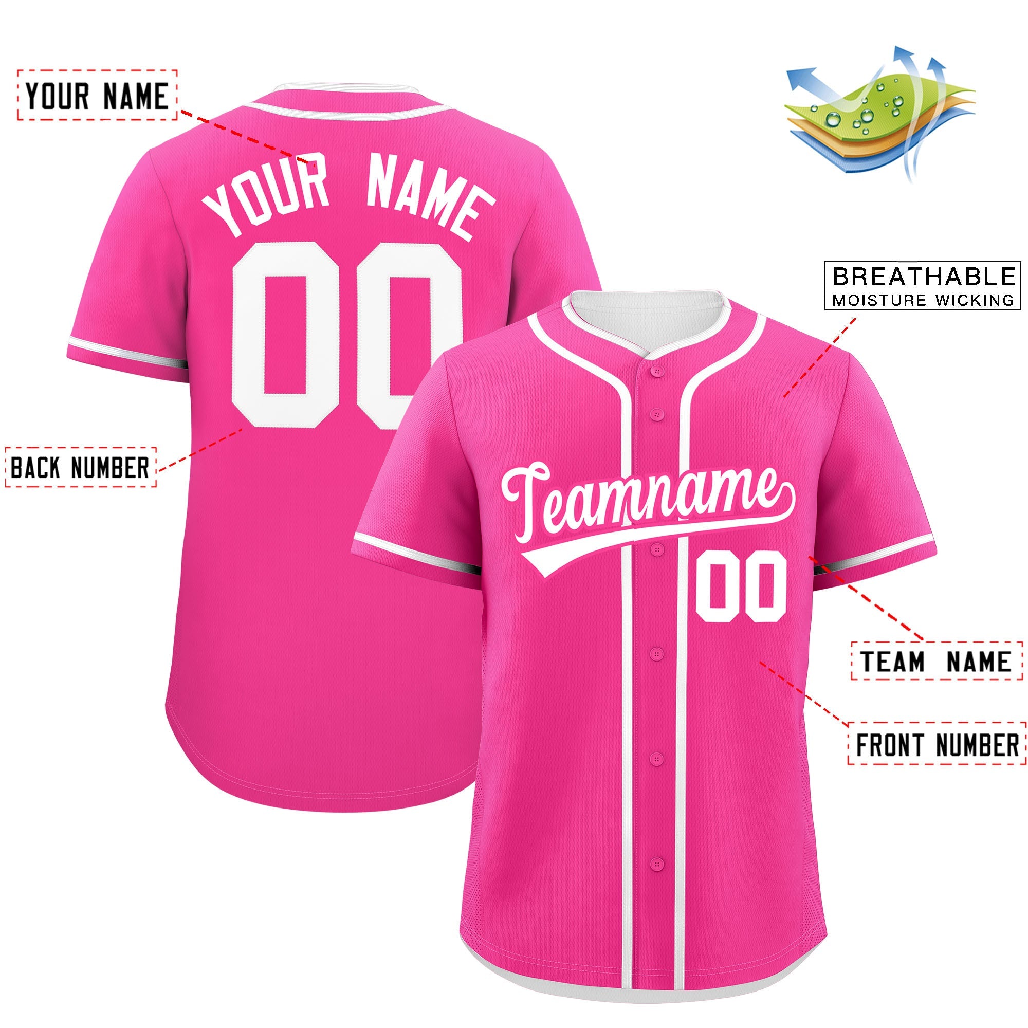 Custom Pink White Personalized Classic Authentic Baseball Jersey