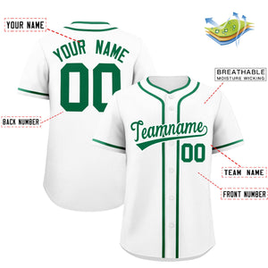 Custom White Kelly Green Personalized Classic Authentic Baseball Jersey