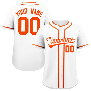 Custom White Orange Personalized Classic Authentic Baseball Jersey