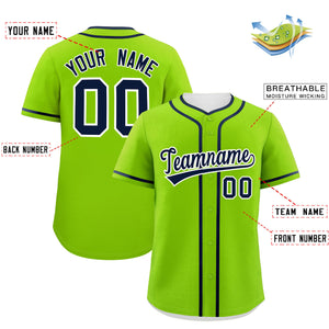 Custom Neon Green Navy Personalized Classic Authentic Baseball Jersey