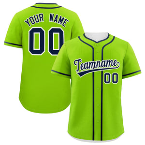 Custom Neon Green Navy Personalized Classic Authentic Baseball Jersey