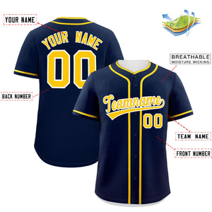 Custom Navy Gold Personalized Classic Authentic Baseball Jersey