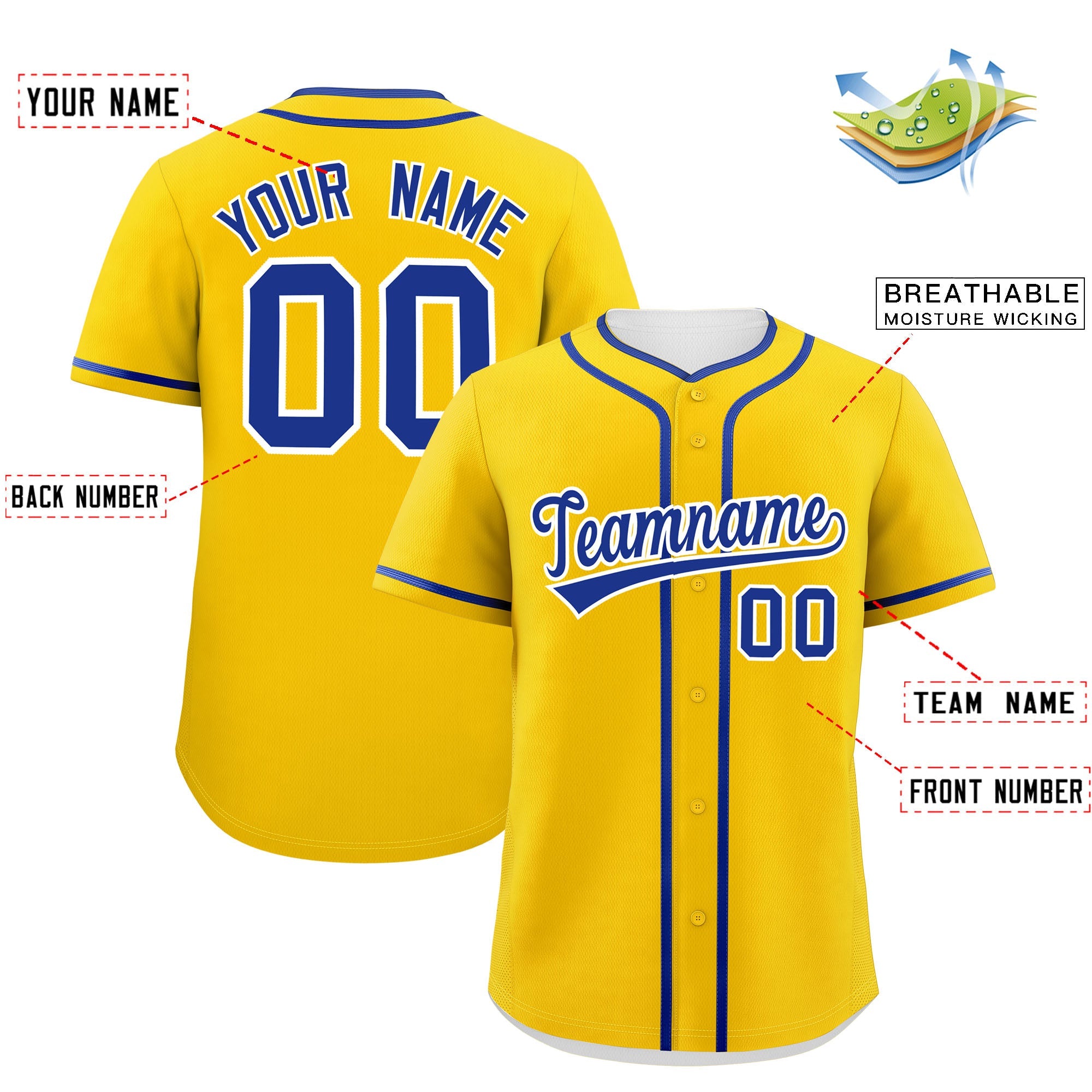 Custom Gold Royal Personalized Classic Authentic Baseball Jersey