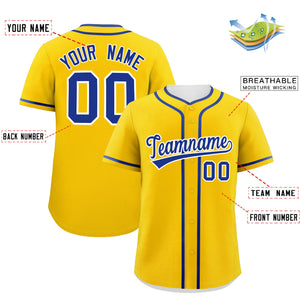 Custom Gold Royal Personalized Classic Authentic Baseball Jersey