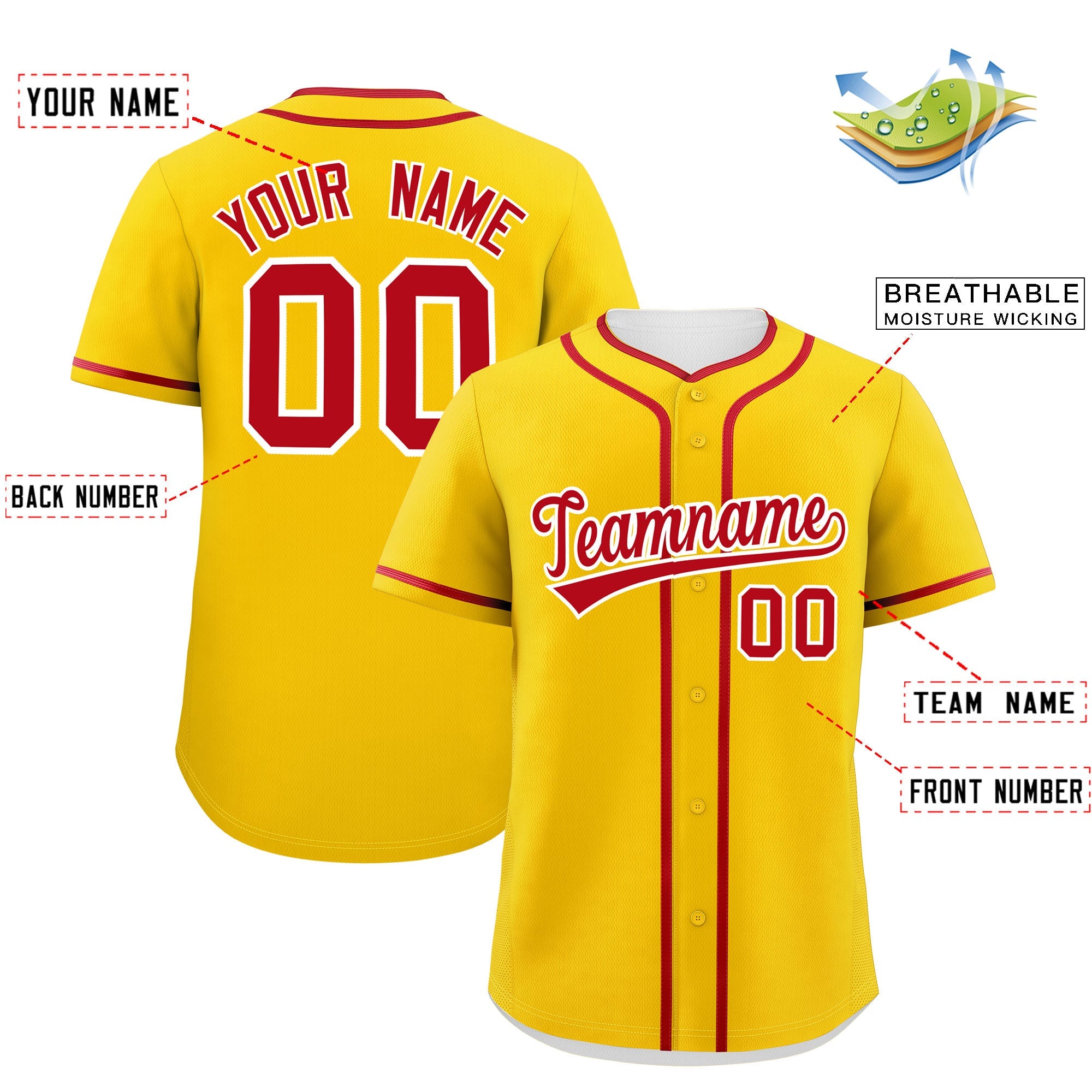 Custom Gold Red Personalized Classic Authentic Baseball Jersey