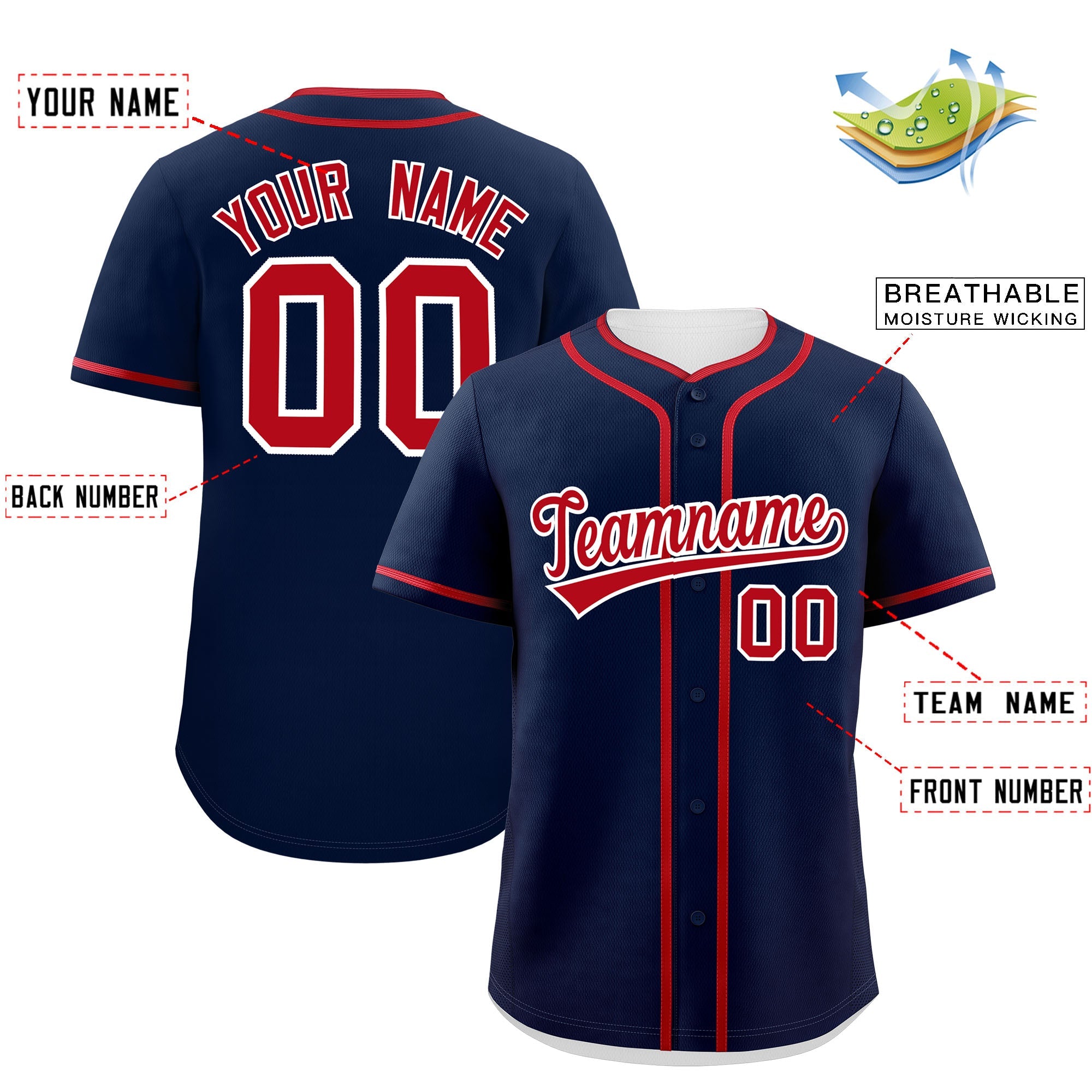 Custom Navy Red Personalized Classic Authentic Baseball Jersey