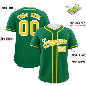 Custom Kelly Green Gold Personalized Classic Authentic Baseball Jersey