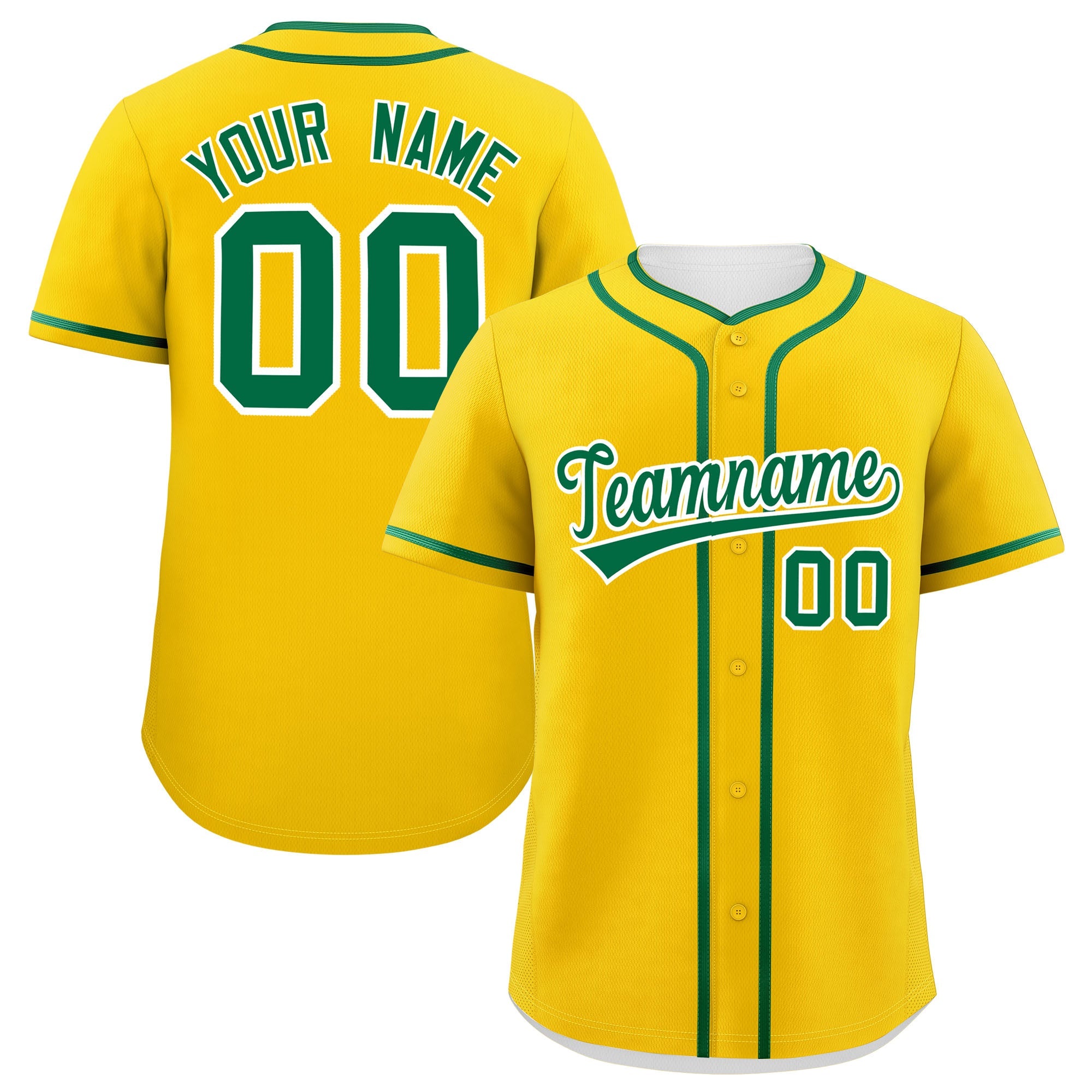 Custom Gold Kelly Green Personalized Classic Authentic Baseball Jersey