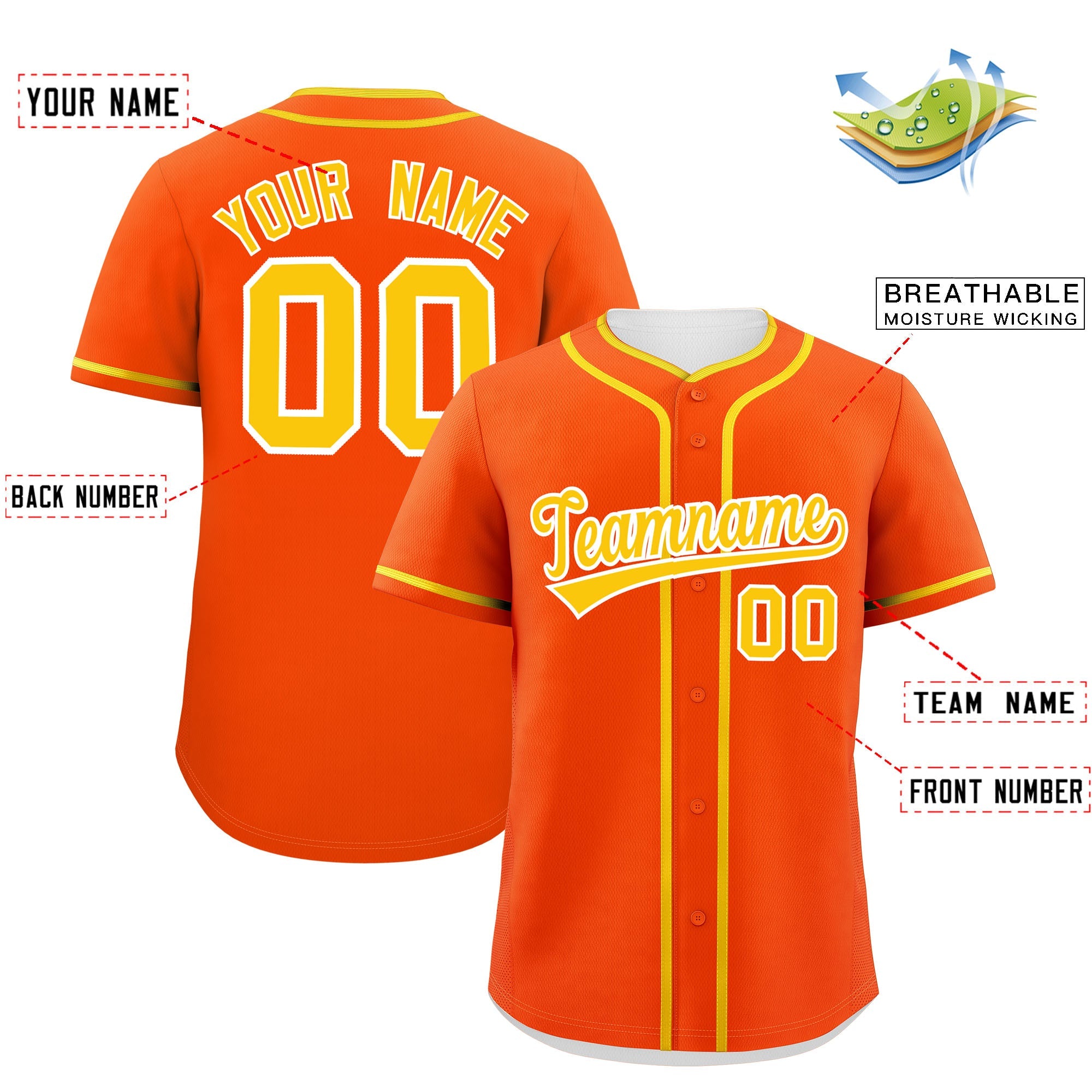 Custom Orange Gold Personalized Classic Authentic Baseball Jersey